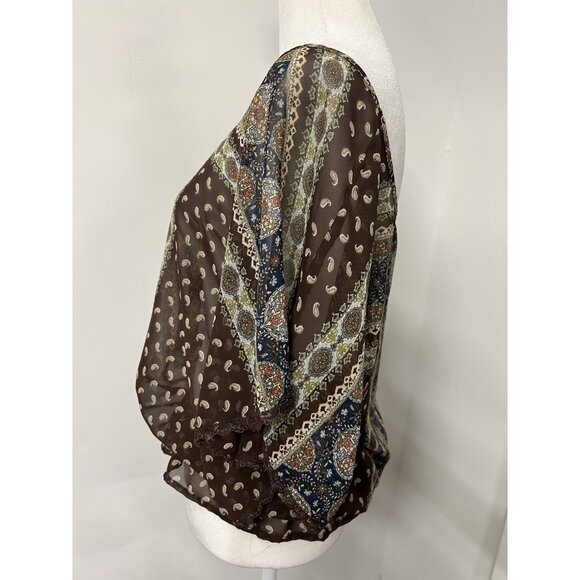 Vtg Y2K MUDD Large Sheer Blouse Top Brown Floral Western Prairie Boho Grunge - Picture 4 of 5